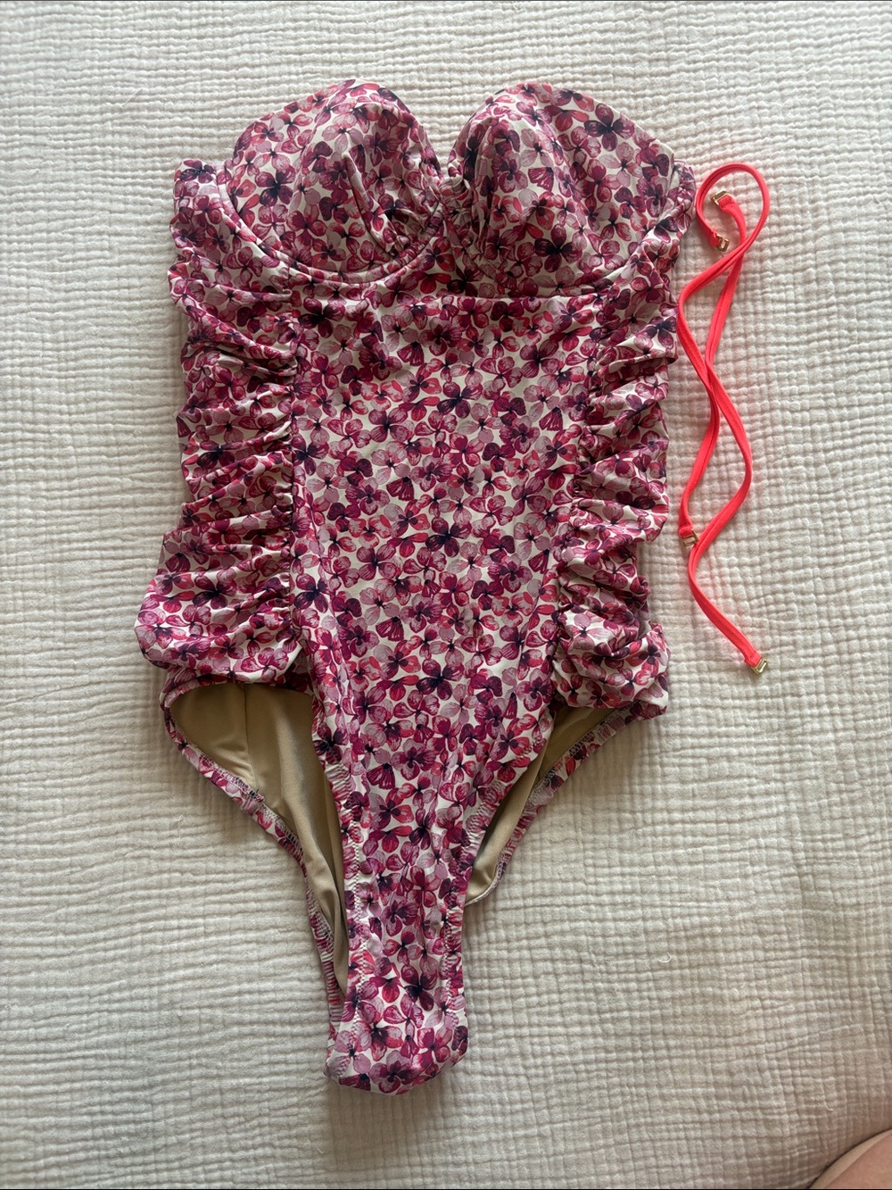 J. Crew Pink Floral Ruched One-Piece Swimsuit